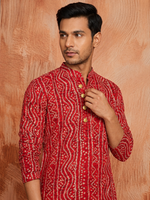 Thumbnail for MULTI SHADES Men's Red Rayon Kurta Set