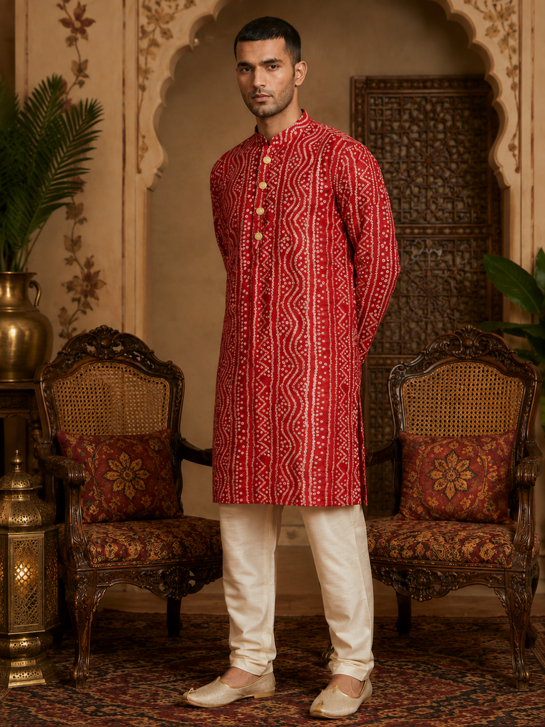 MULTI SHADES Men's Red Rayon Kurta
