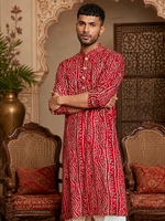 Thumbnail for MULTI SHADES Men's Red Rayon Kurta