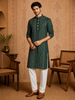 Thumbnail for MULTI SHADES Men's Green Rayon Kurta Set