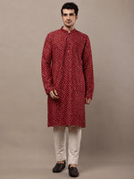 Thumbnail for MULTI SHADES Men’s Red Printed Ethnic Kurta