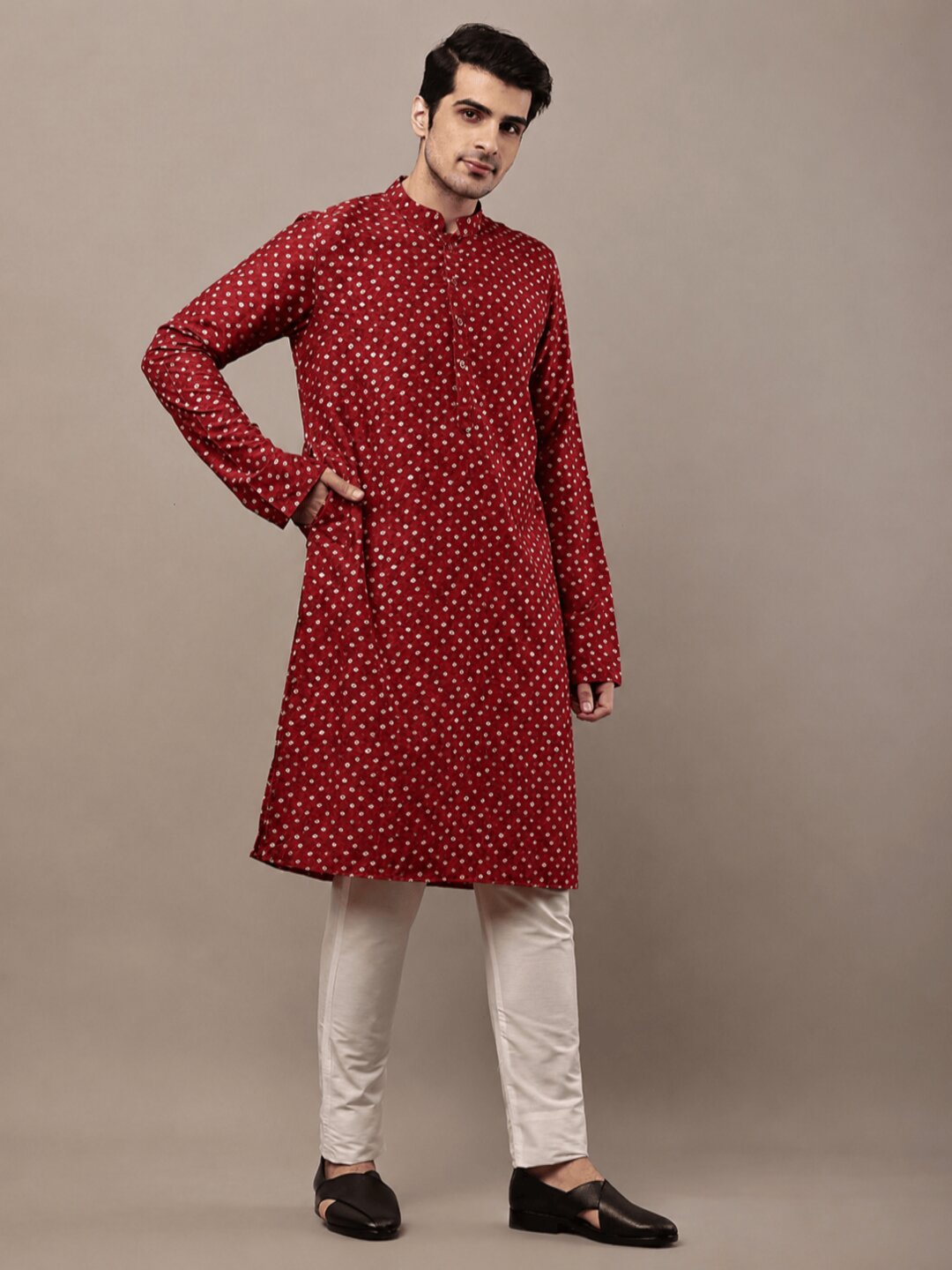 MULTI SHADES Men’s Red Printed Ethnic Kurta