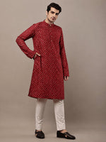 Thumbnail for MULTI SHADES Men’s Red Printed Ethnic Kurta