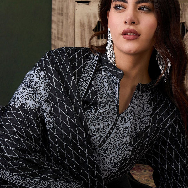 Sangria Ethnic Motifs Woven Design Mandarin Collar Straight Kurta With Trouser & Dupatta - Distacart