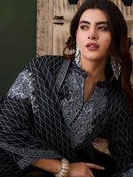 Thumbnail for Sangria Ethnic Motifs Woven Design Mandarin Collar Straight Kurta With Trouser & Dupatta - Distacart