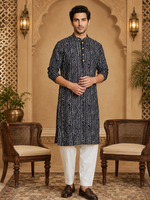 Thumbnail for MULTI SHADES Men's Navy Blue Rayon Kurta Set