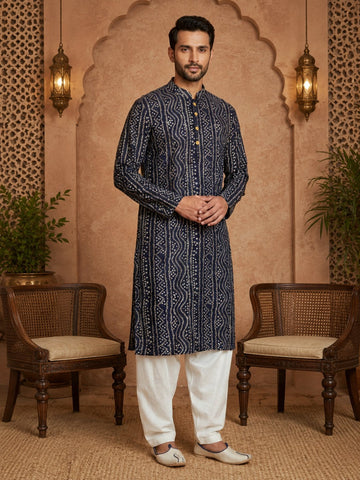 MULTI SHADES Men's Navy Blue Rayon Kurta Set - Dista