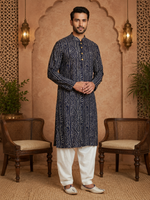 Thumbnail for MULTI SHADES Men's Navy Blue Rayon Kurta Set