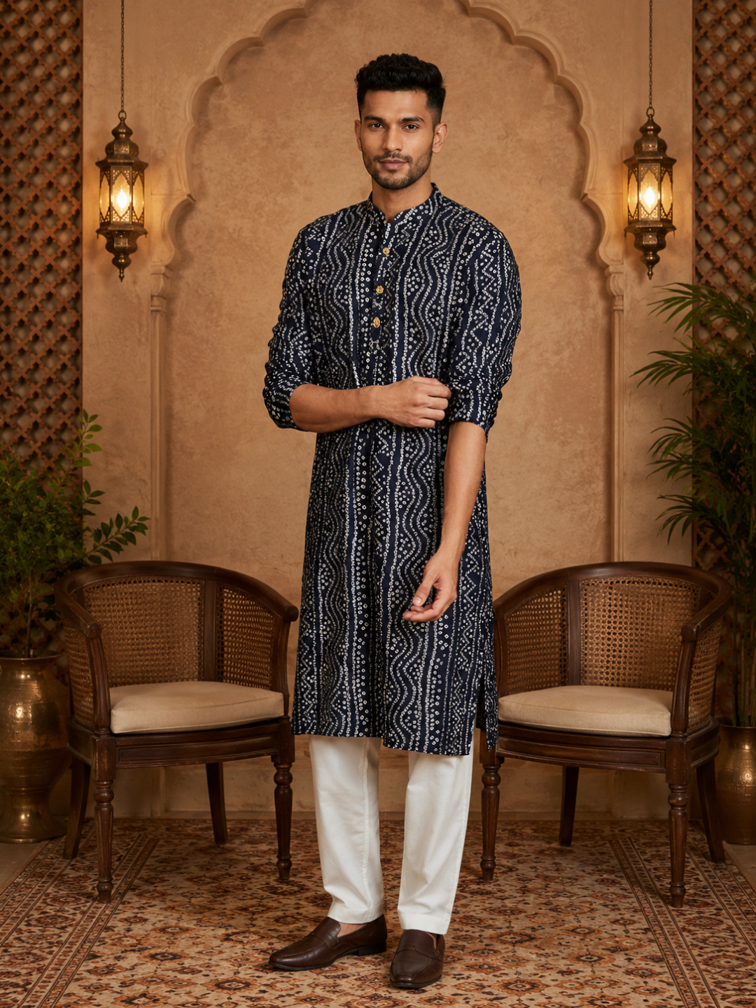 MULTI SHADES Men's Navy Blue Rayon Kurta Set