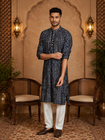 Thumbnail for MULTI SHADES Men's Navy Blue Rayon Kurta Set