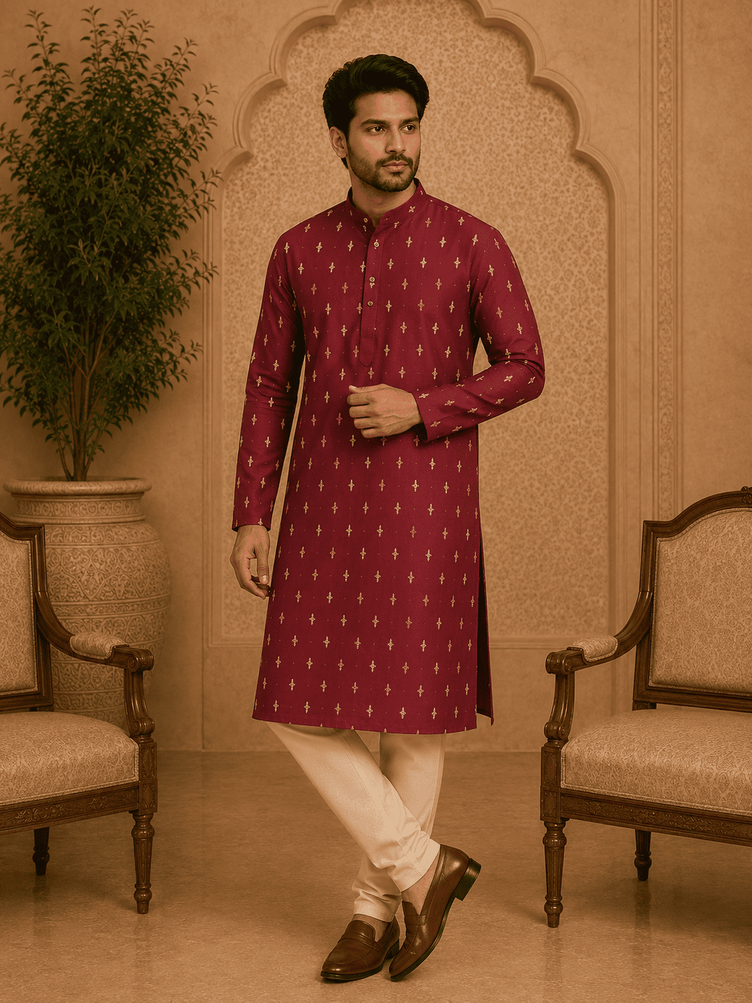 MULTI SHADES Maroon Ethnic Printed Kurta - Dista