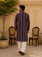 Thumbnail for MULTI SHADES Royal Maroon Zigzag Printed Men’s Kurta