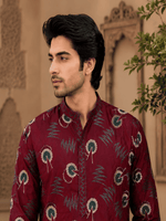 Thumbnail for MULTI SHADES Regal Maroon Printed Men’s Ethnic Kurta Set