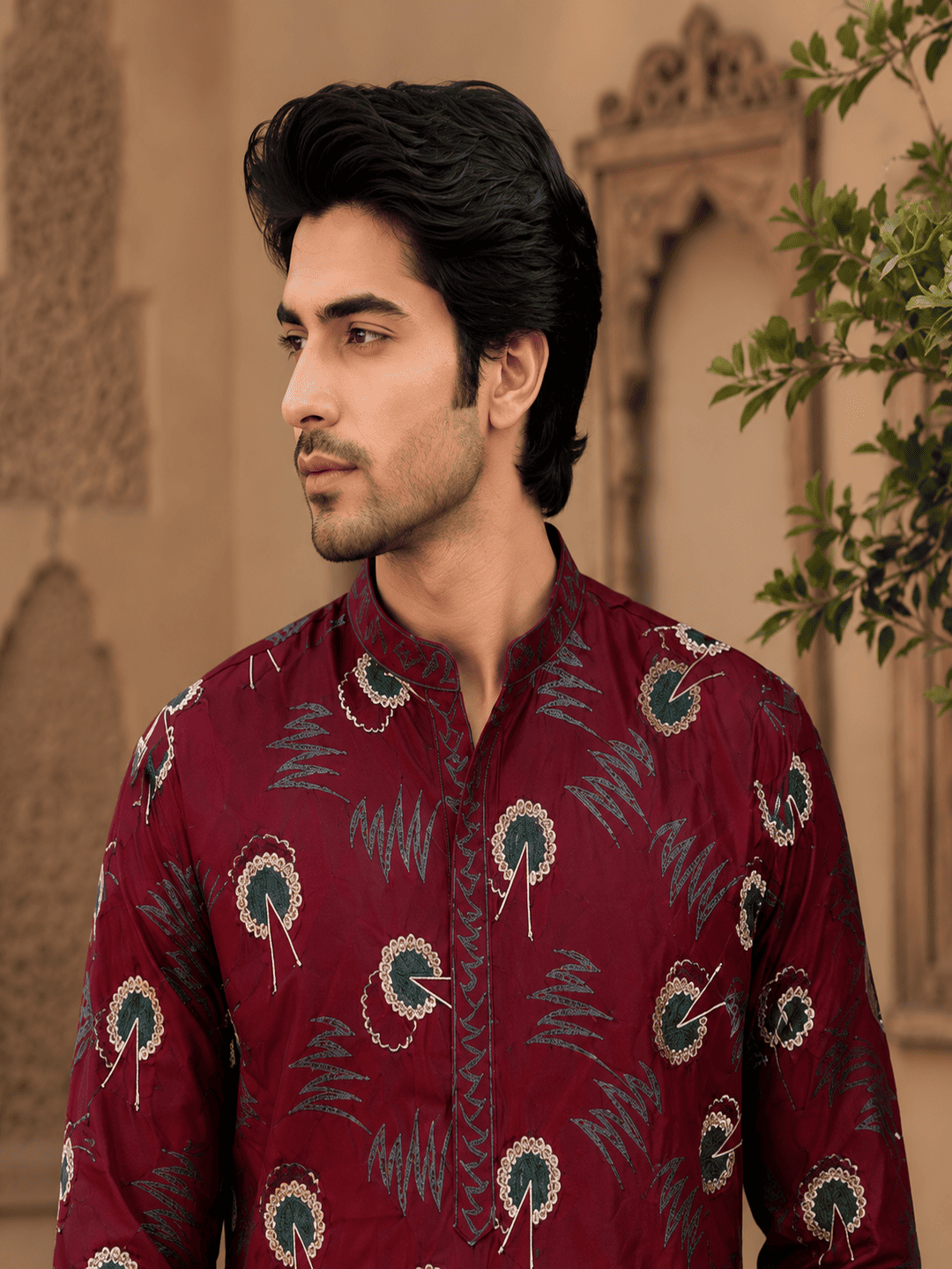 MULTI SHADES Regal Maroon Printed Men’s Ethnic Kurta - Dista