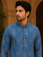 Thumbnail for MULTI SHADES Royal Blue Printed Men’s Ethnic Kurta Set