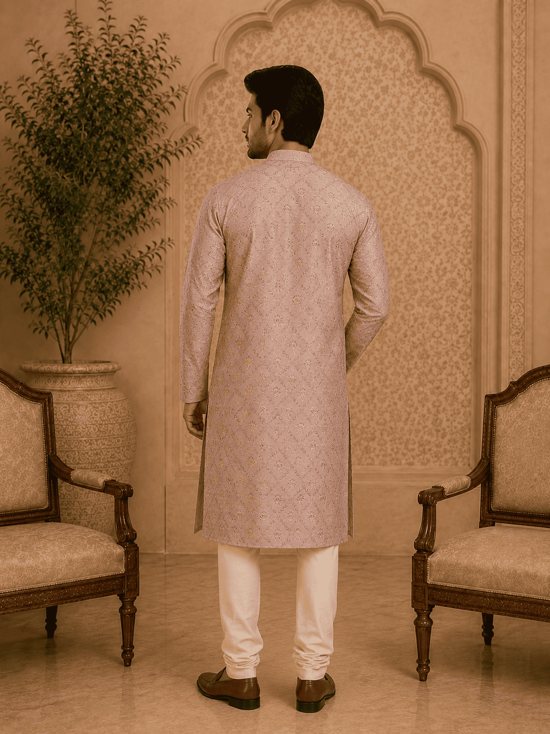 MULTI SHADES Peach Printed Men’s Kurta - Dista