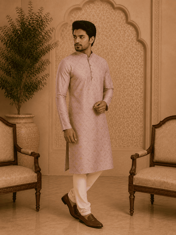 MULTI SHADES Peach Printed Men’s Kurta Set - Dista