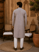 Thumbnail for MULTI SHADES Dusty Grey Pastel Embroidered Men’s Kurta Set