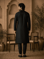 Thumbnail for MULTI SHADES Midnight Black Royal Embroidered Kurta Set with Stole