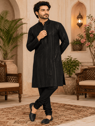 MULTI SHADES Midnight Luxe Black Embellished Kurta Set - Dista