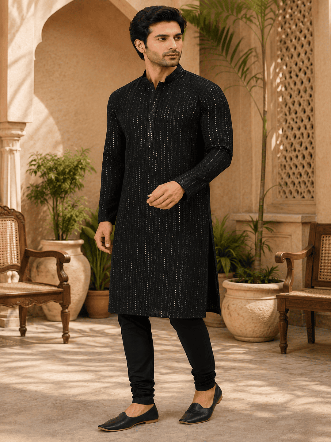 MULTI SHADES Midnight Luxe Black Embellished Kurta Set - Dista