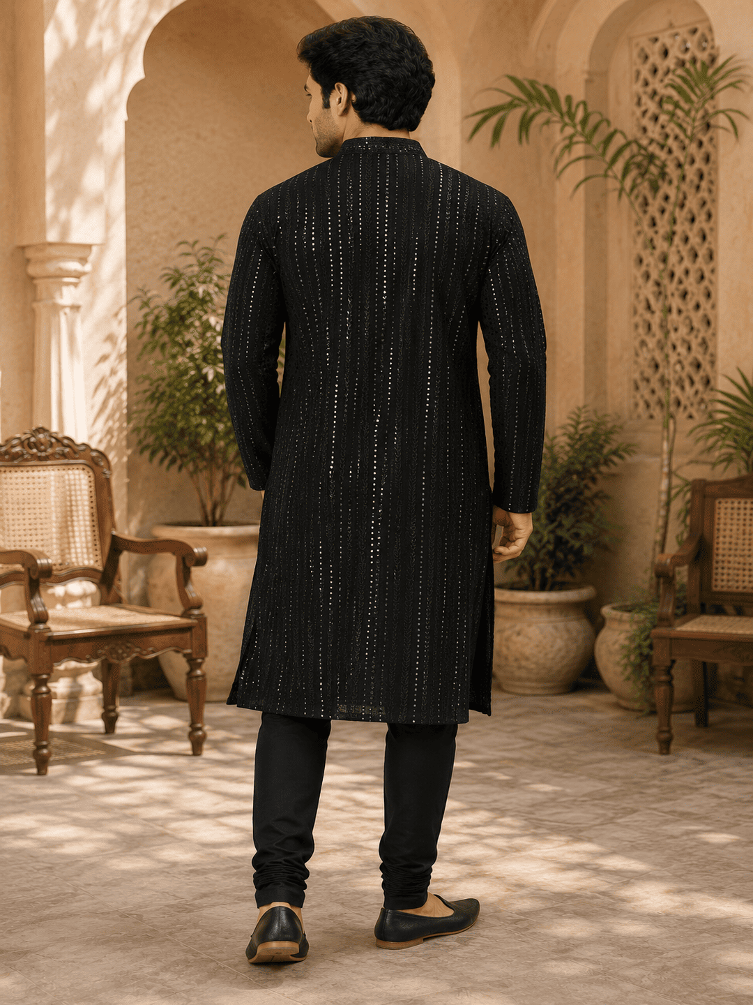 MULTI SHADES Midnight Luxe Black Embellished Kurta Set - Dista
