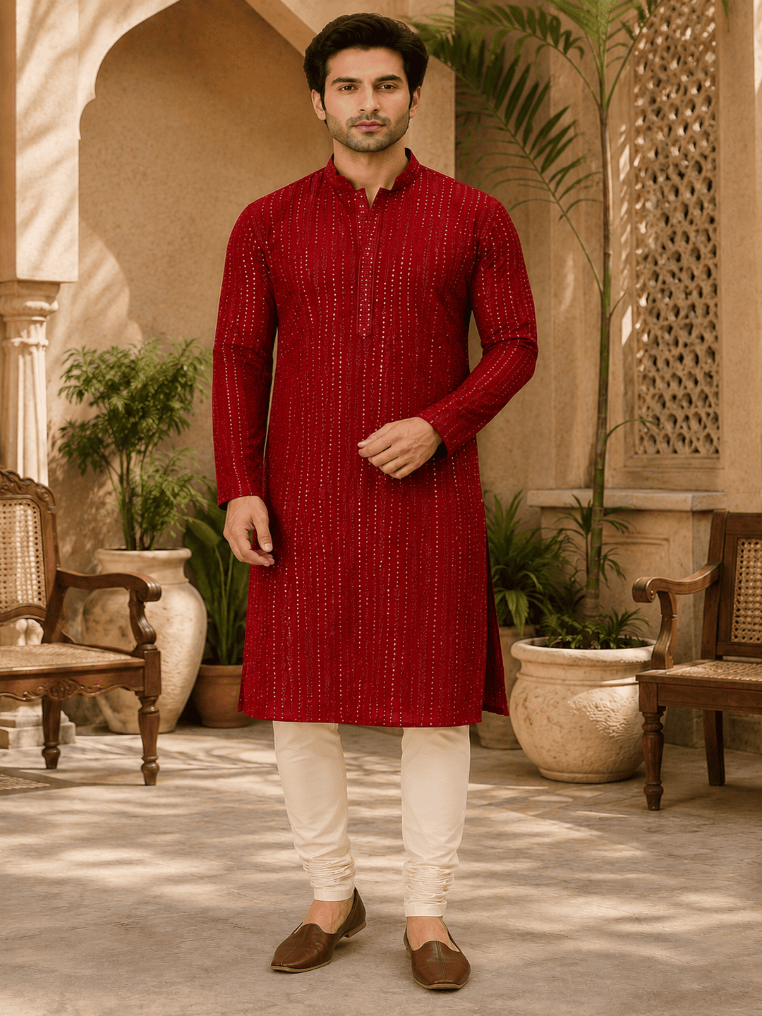 MULTI SHADES Crimson Royale Red Embellished Kurta - Dista