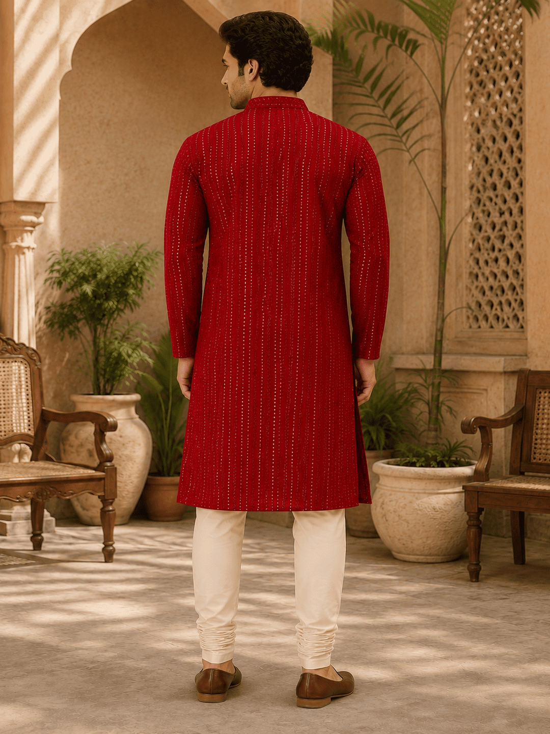 MULTI SHADES Crimson Royale Red Embellished Kurta - Dista