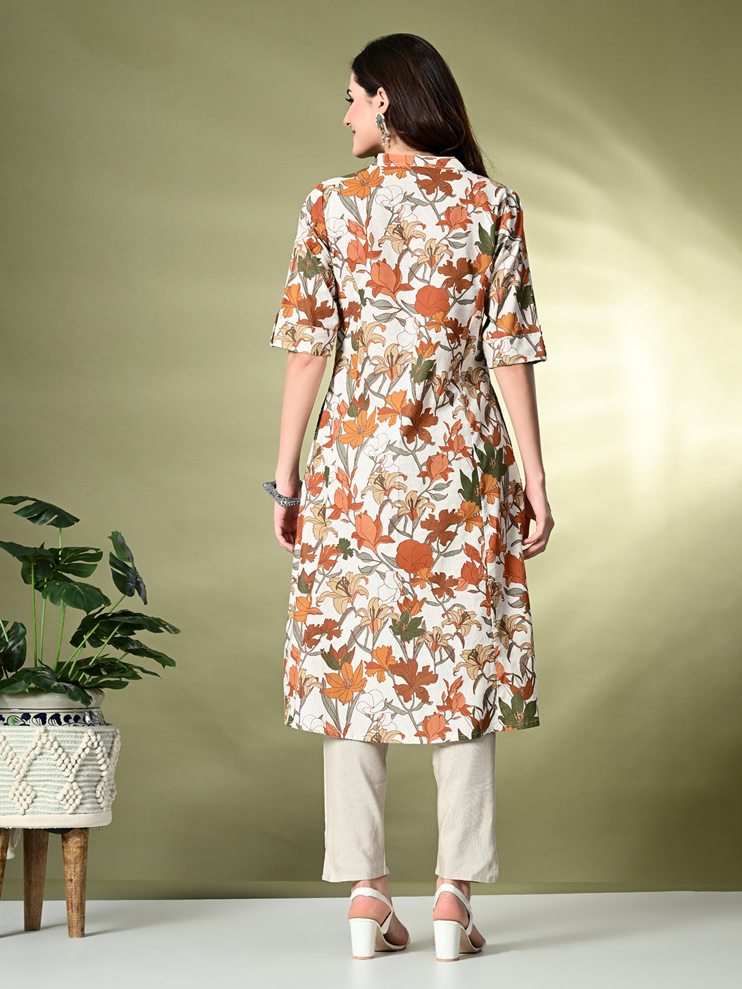 Myshka Women's Cotton Printed A-Line Kurta in Off White Color - Distacart