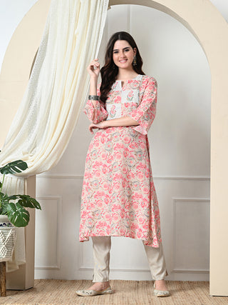 Myshka Women's Hakoba Printed A-Line Kurta in Peach Color - Distacart