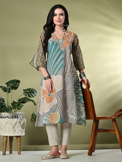 Myshka Women's Hakoba Printed A-Line Kurta in Multi Color - Distacart