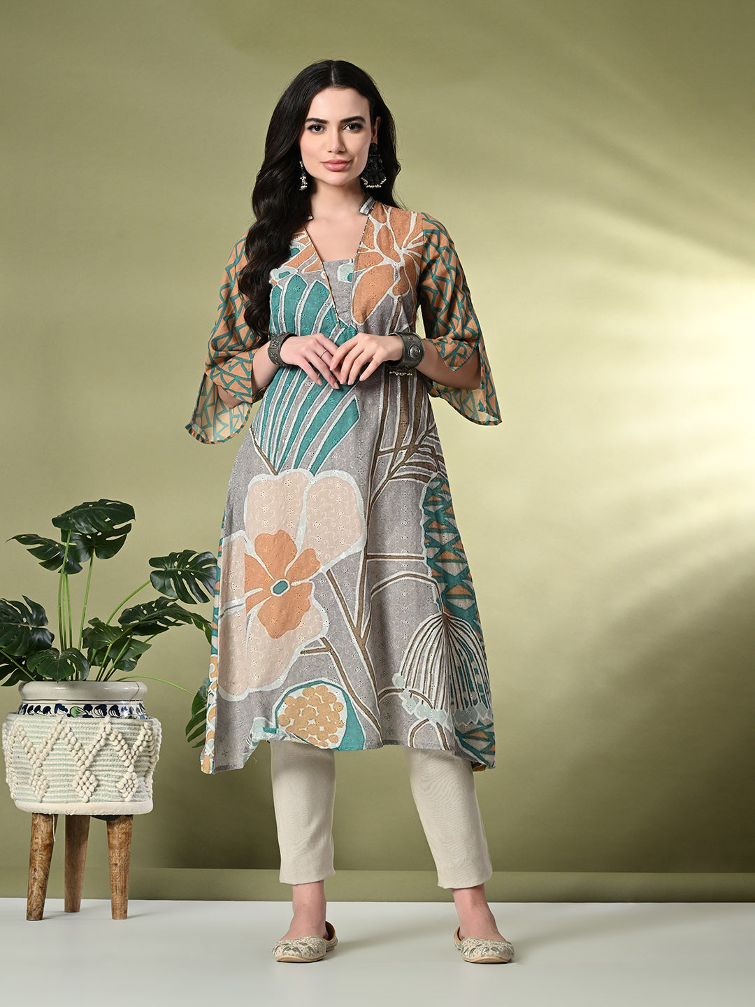Myshka Women's Hakoba Printed A-Line Kurta in Multi Color - Distacart