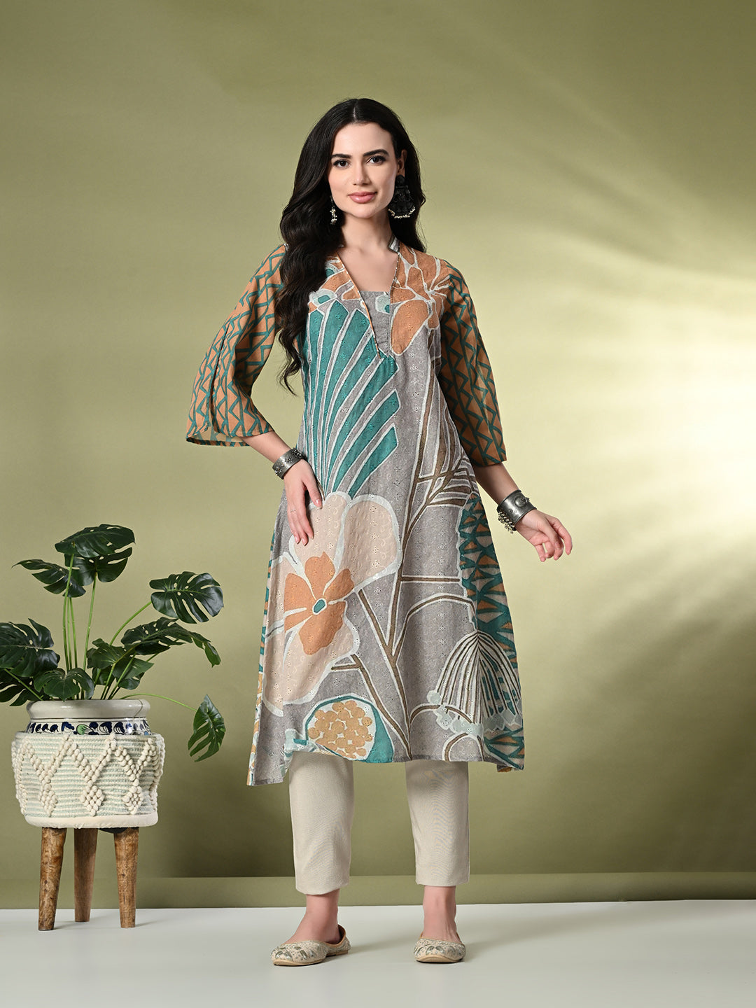 Myshka Women's Hakoba Printed A-Line Kurta in Multi Color - Distacart