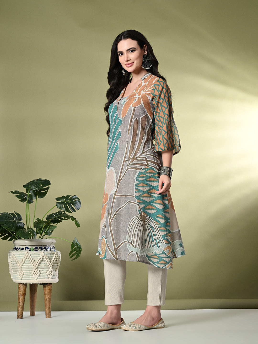 Myshka Women's Hakoba Printed A-Line Kurta in Multi Color - Distacart