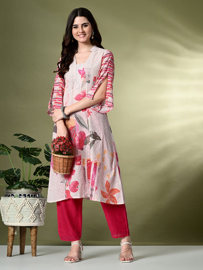 Myshka Women's Hakoba Printed A-Line Kurta in Off White Color - Distacart