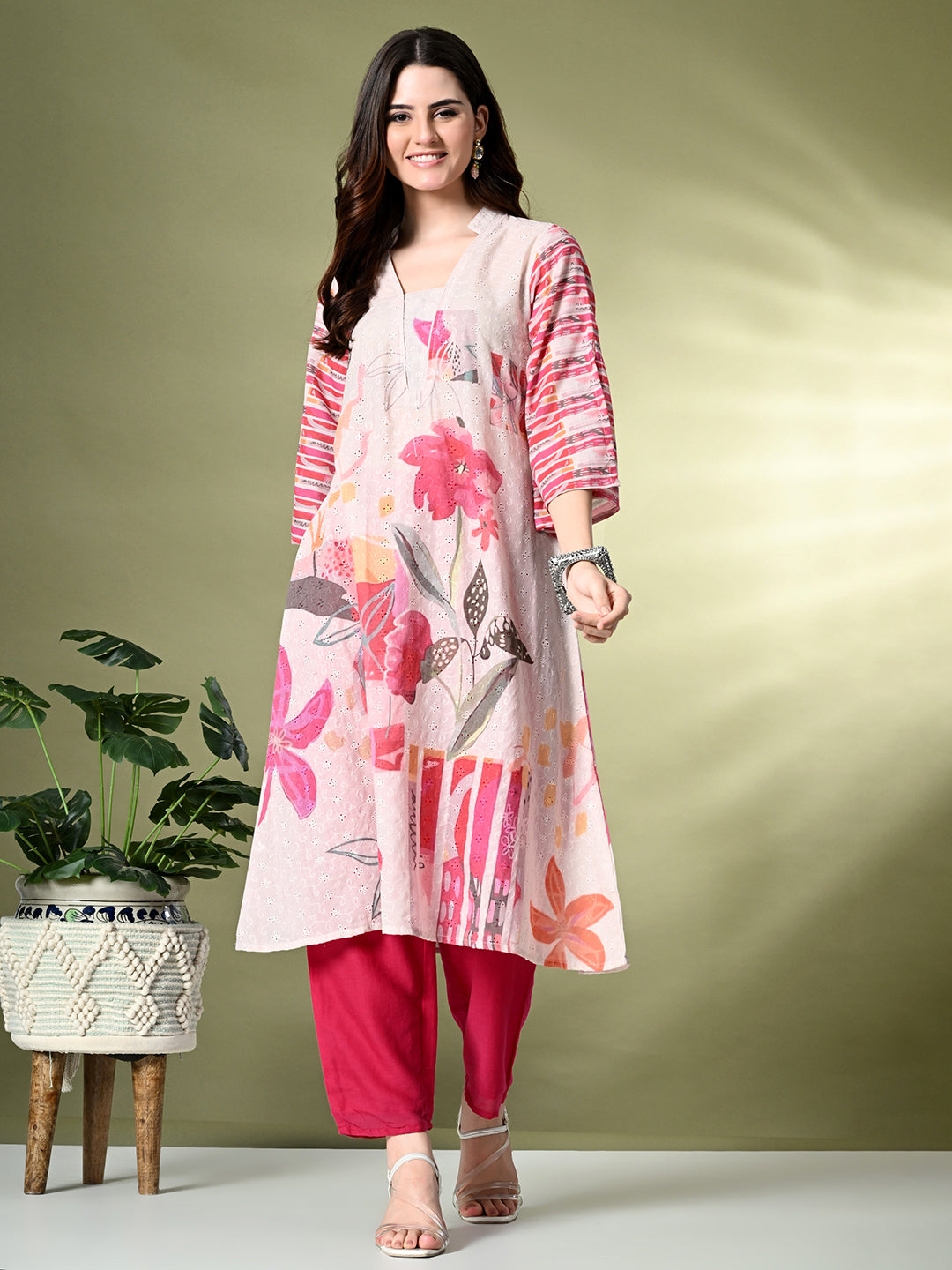 Myshka Women's Hakoba Printed A-Line Kurta in Off White Color - Distacart