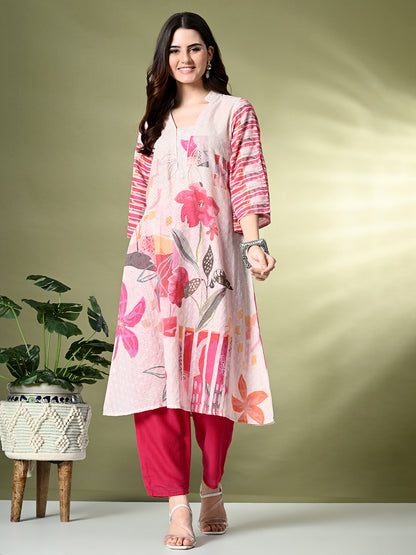 Myshka Women's Hakoba Printed A-Line Kurta in Off White Color - Distacart