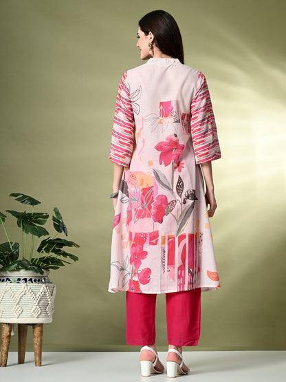Myshka Women's Hakoba Printed A-Line Kurta in Off White Color - Distacart