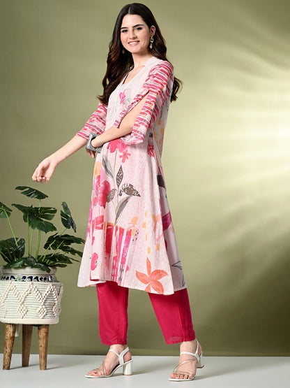 Myshka Women's Hakoba Printed A-Line Kurta in Off White Color - Distacart
