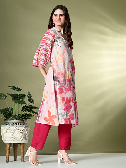 Myshka Women's Hakoba Printed A-Line Kurta in Off White Color - Distacart