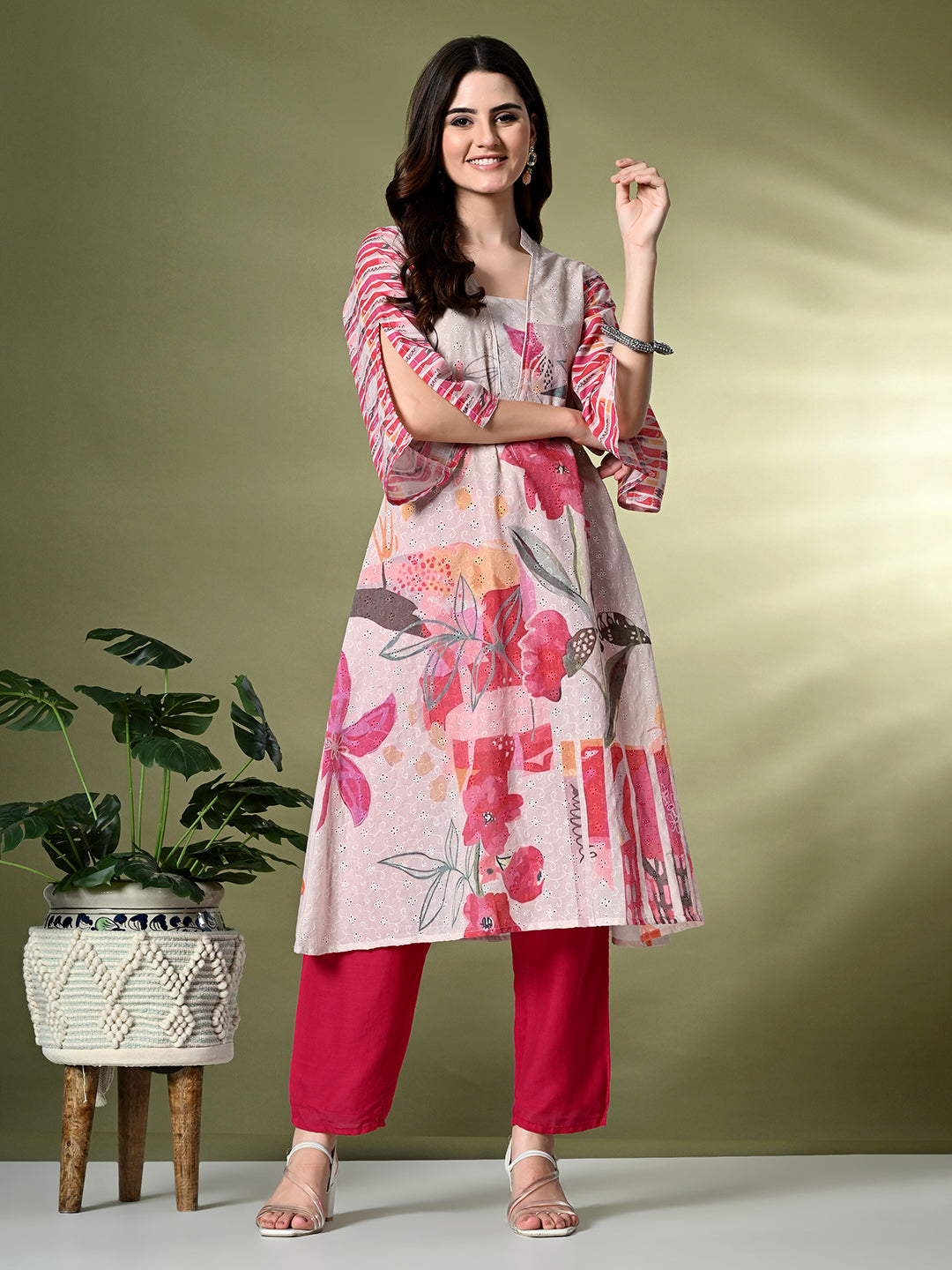 Myshka Women's Hakoba Printed A-Line Kurta in Off White Color - Distacart