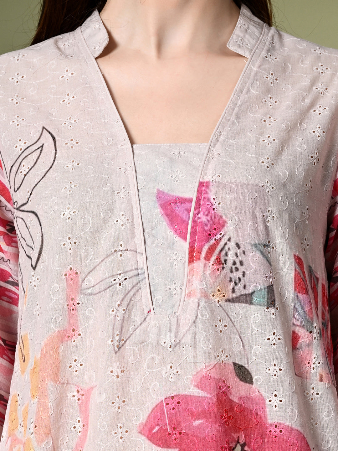 Myshka Women's Hakoba Printed A-Line Kurta in Off White Color - Distacart