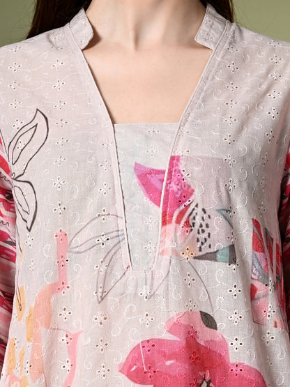 Myshka Women's Hakoba Printed A-Line Kurta in Off White Color - Distacart