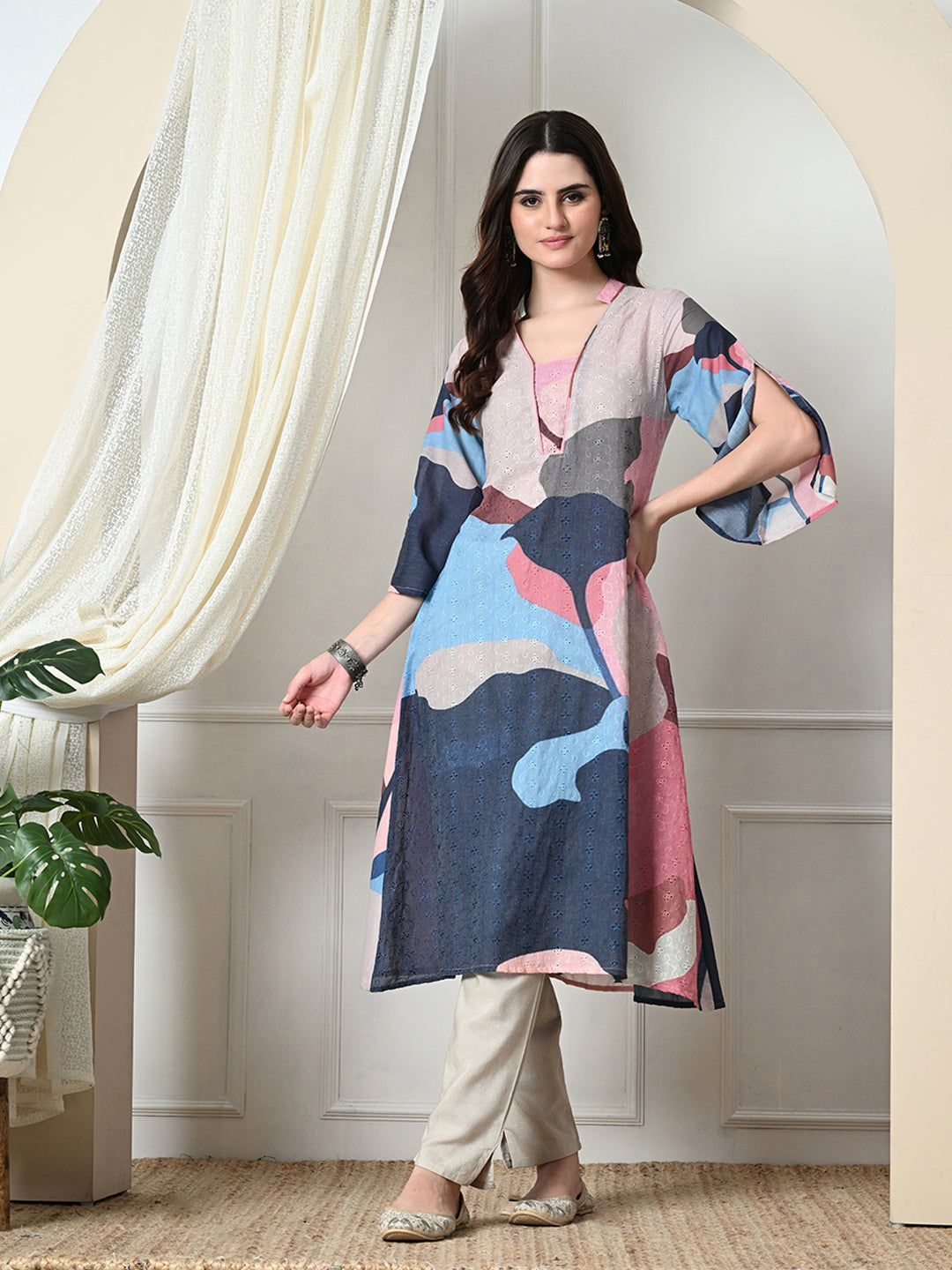 Myshka Women's Hakoba Printed A-Line Kurta in Multi Color - Distacart