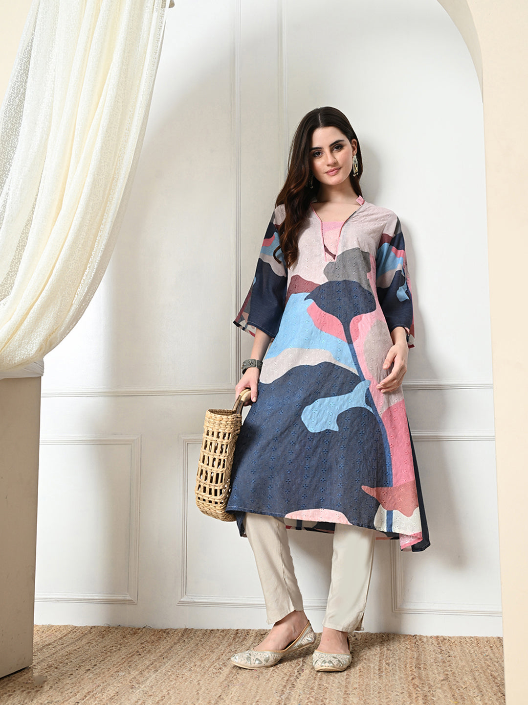 Myshka Women's Hakoba Printed A-Line Kurta in Multi Color - Distacart