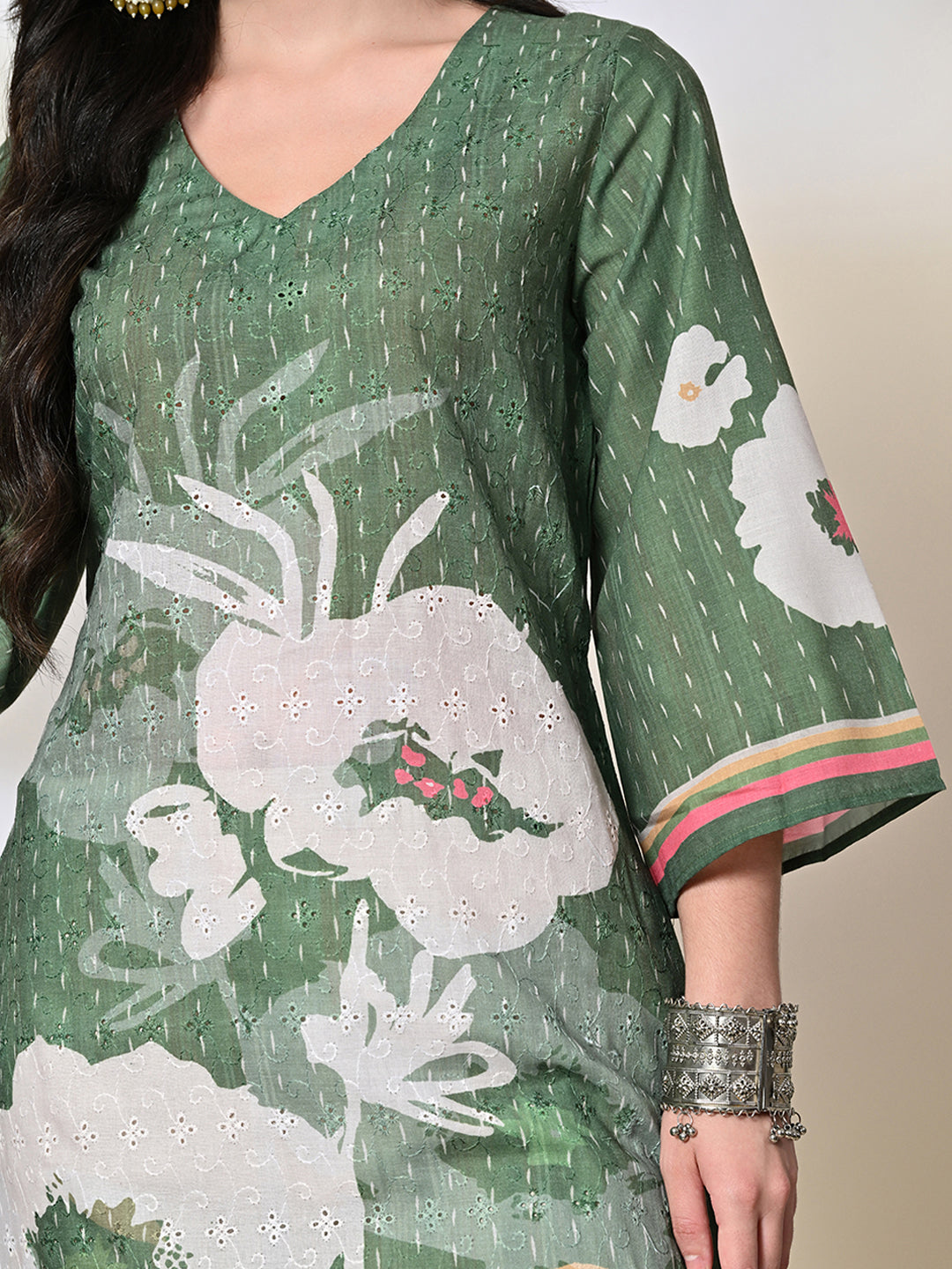 Myshka Women's Hakoba Printed A-Line Kurta in Green Color - Distacart