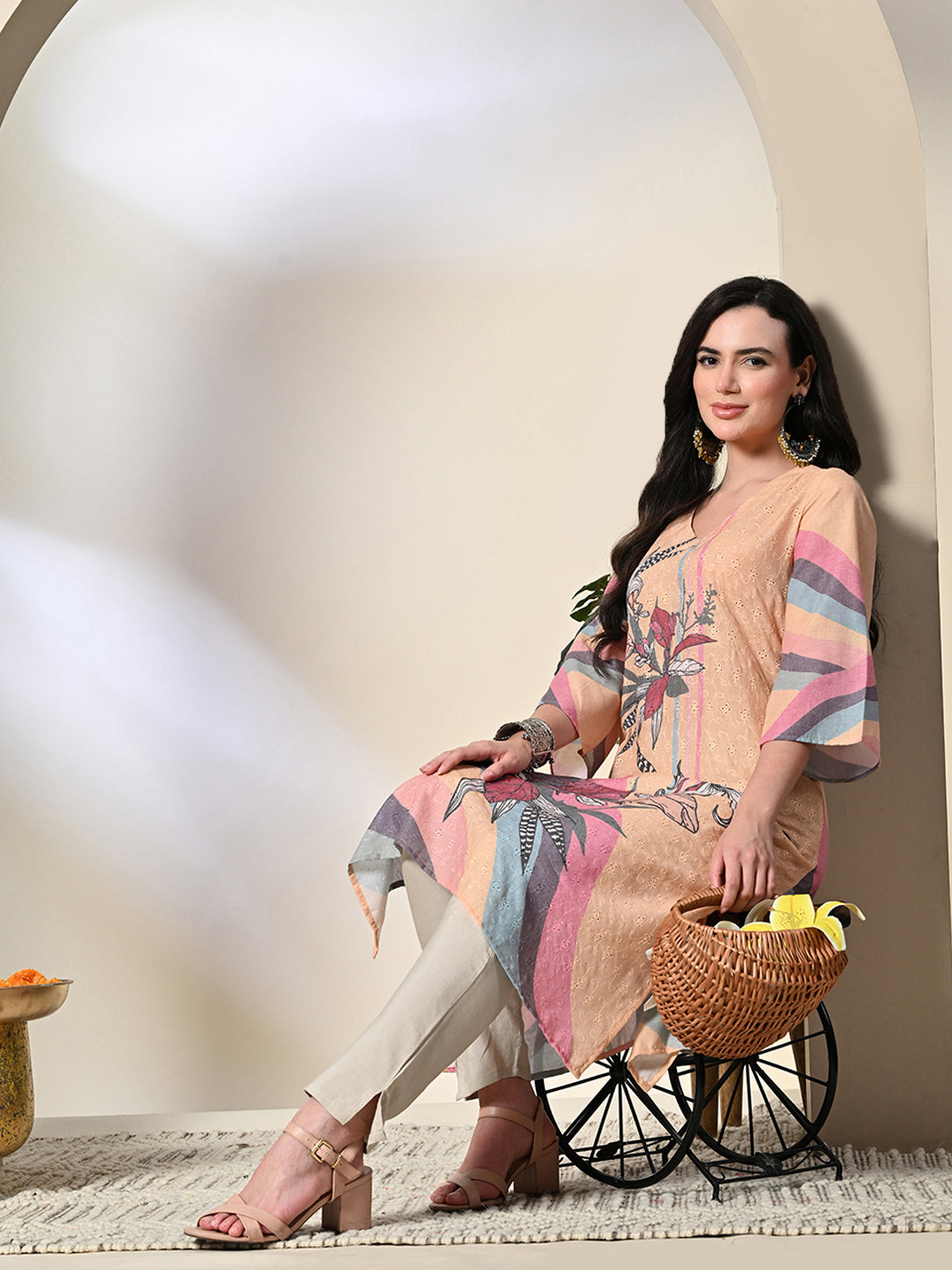 Myshka Women's Hakoba Printed A-Line Kurta in Yellow Color - Distacart