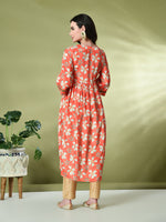 Thumbnail for Myshka Women's Chinon Printed Alia-cut Kurta in Orange Color - Distacart