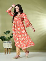 Thumbnail for Myshka Women's Chinon Printed Alia-cut Kurta in Orange Color - Distacart