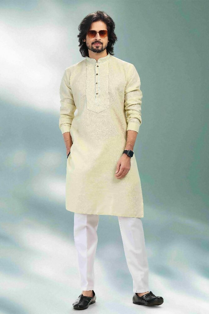 Raivat Ethnic Linen Cotton Pintux Work Kurta Pajama In Pista Green Colour - Dista